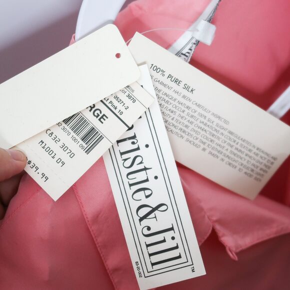 Christie & Jill Silk Button Up Shirt Size Large Pink Vintage Career 90s Barbie - Picture 12 of 12